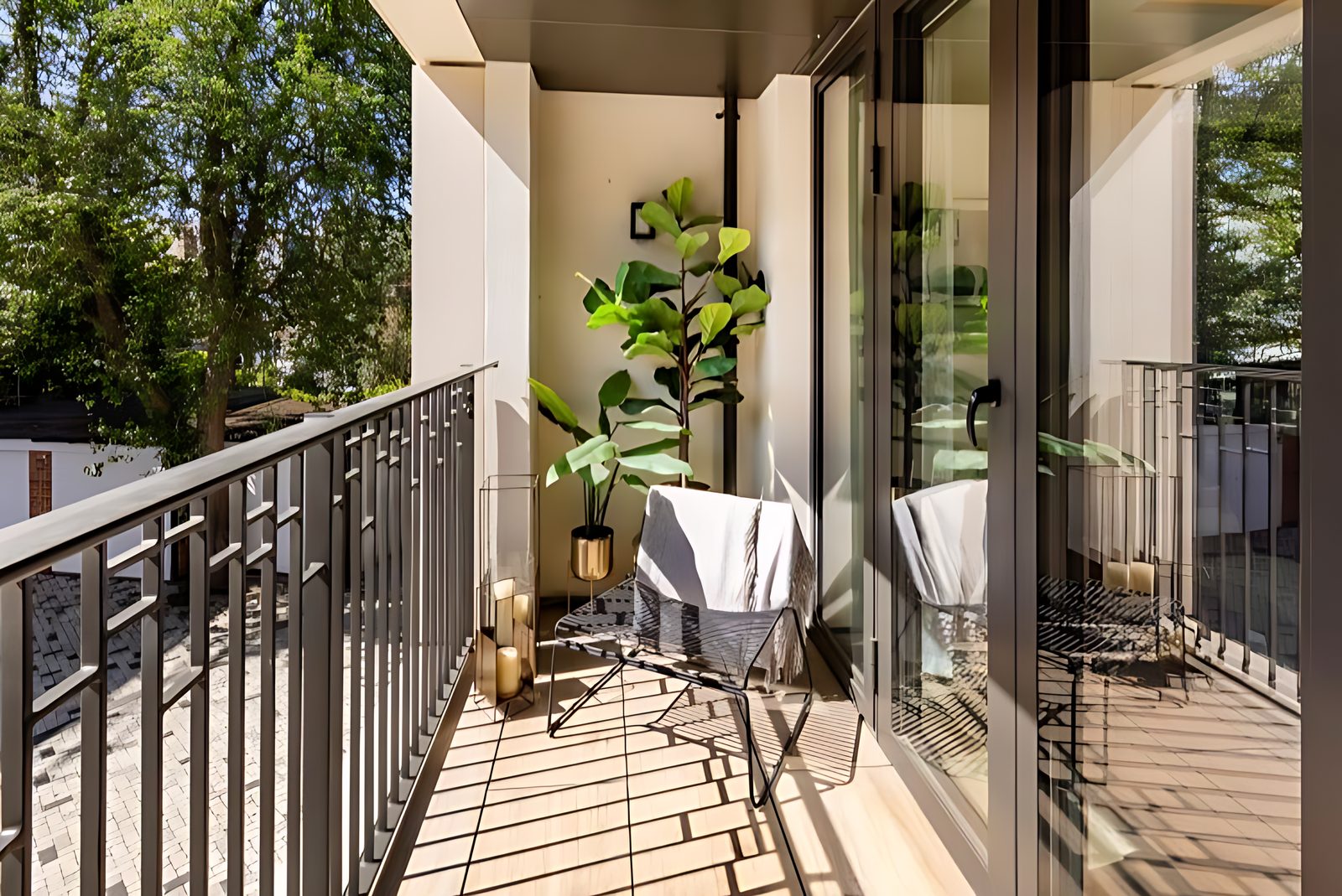 Sunlit balcony with plants